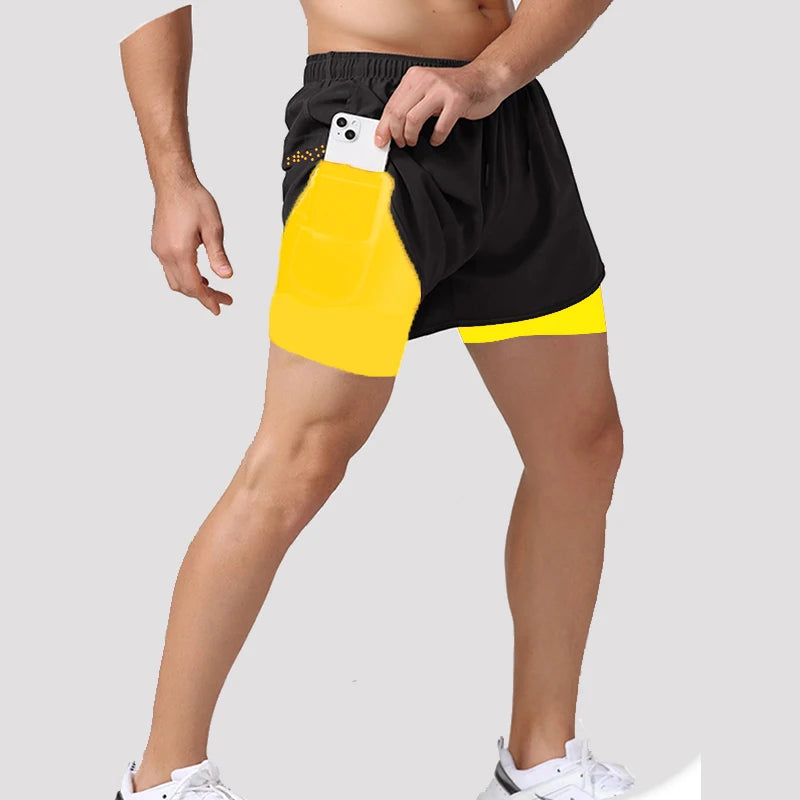 Men Running Shorts Gym Sports Shorts 2 In 1.