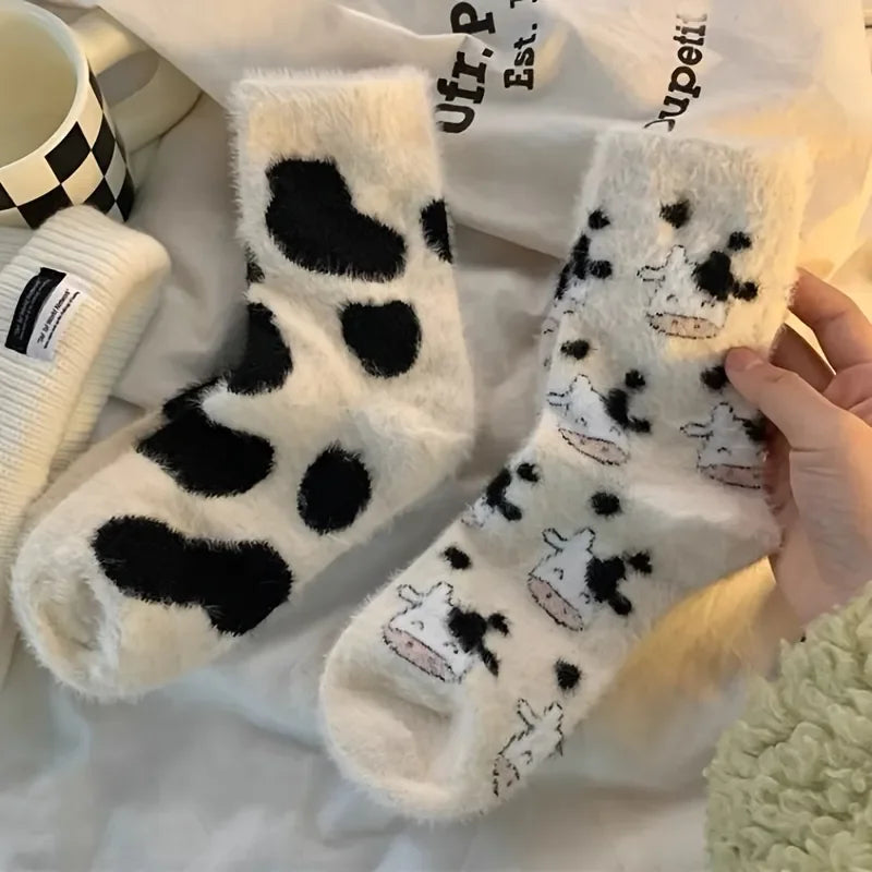 Pairs Cute Cow Spots Print Socks