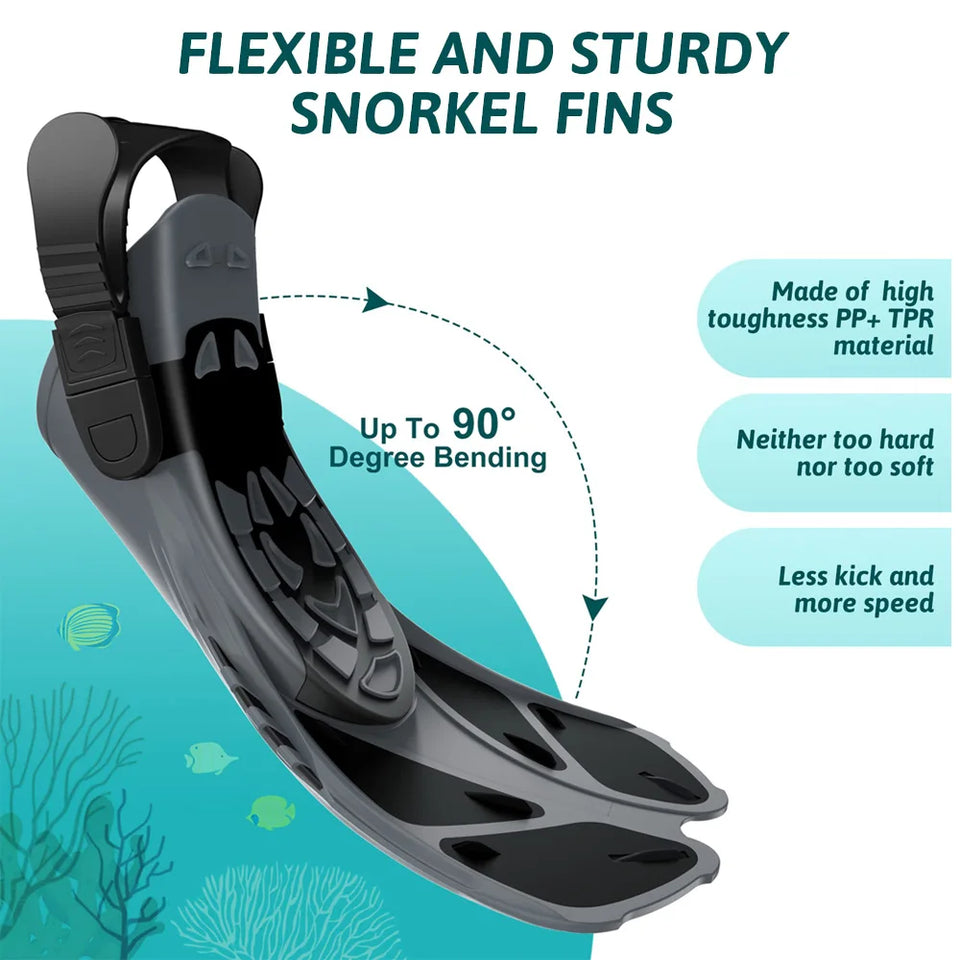 Snorkel Fins Adjustable Buckles Swimming Flippers.