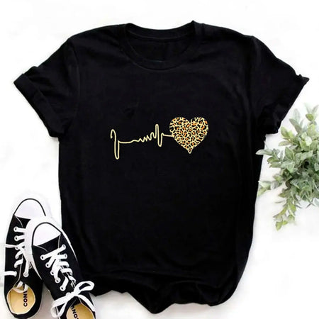 Women T Shirts Heartbeat Print Tops