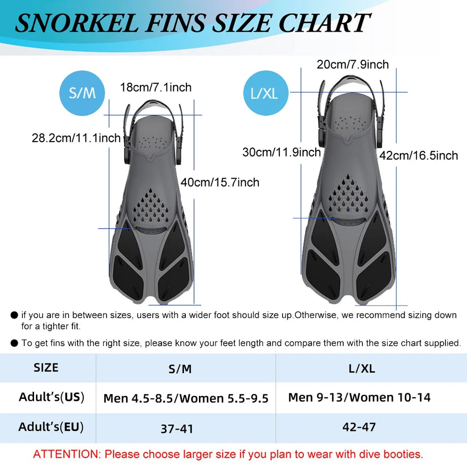 Snorkel Fins Adjustable Buckles Swimming Flippers.