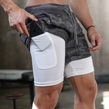 Camo Running Shorts Men Gym Sports Shorts 2 In 1