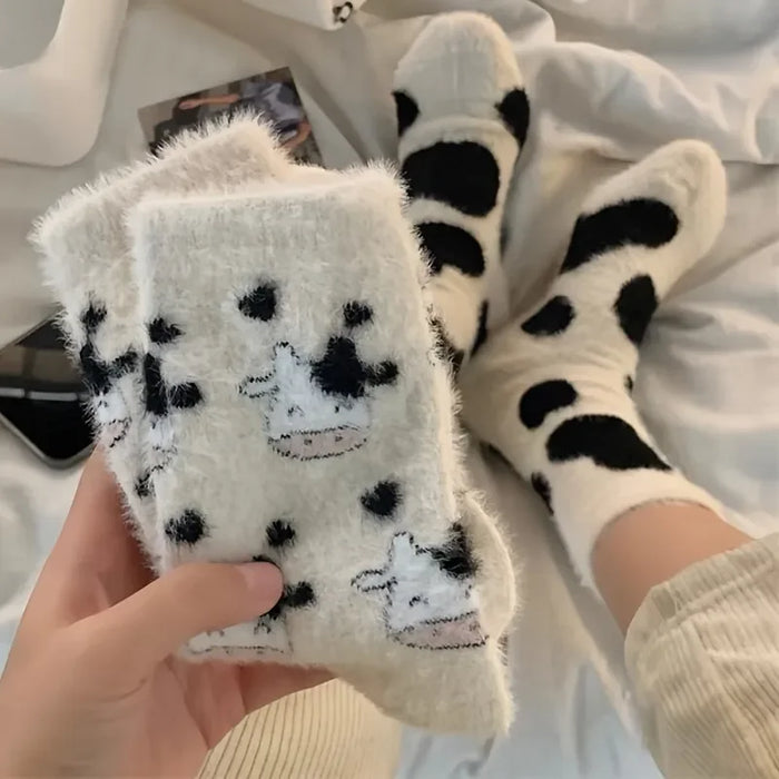 Pairs Cute Cow Spots Print Socks