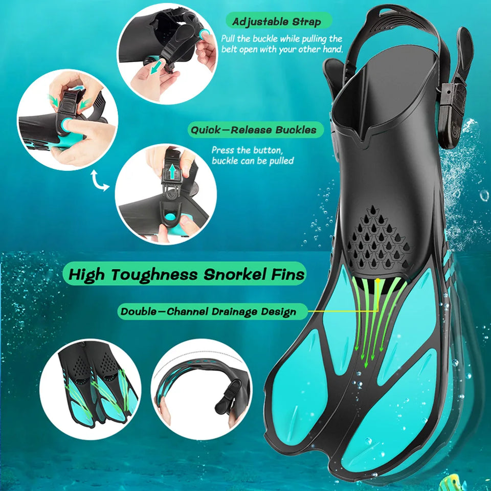 Snorkel Fins Adjustable Buckles Swimming Flippers.