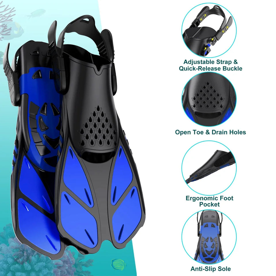 Snorkel Fins Adjustable Buckles Swimming Flippers.